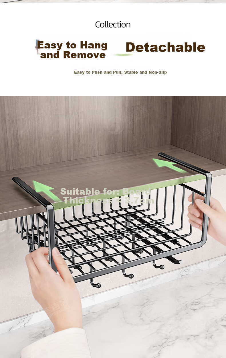 Jibaiju Kitchen Hanging Storage Rack Cabinet Basket Layered Multifunctional Under Cabinet Storage Shelf 6