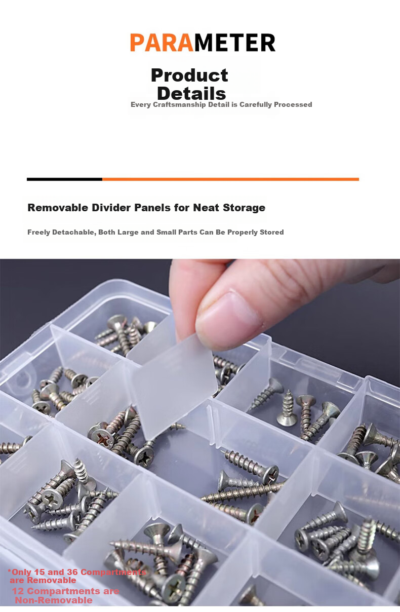 Chaoji Jia Pin Multi-Compartment Storage Box, Transparent with Lid, Divided Plastic Container for Screws And Parts, Tool Organizer, Sorting Box, 15 Compartments 8