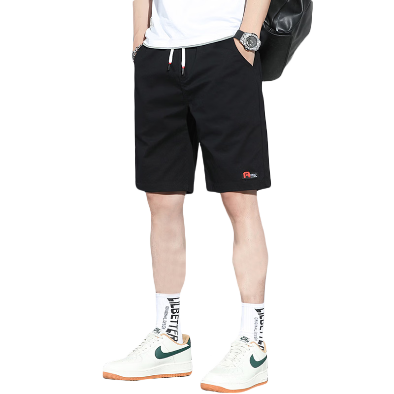 Pierre Cardin Men's Workwear Shorts Summer Casual Straight Cotton Stretch Five-Point Pants Black 2XL