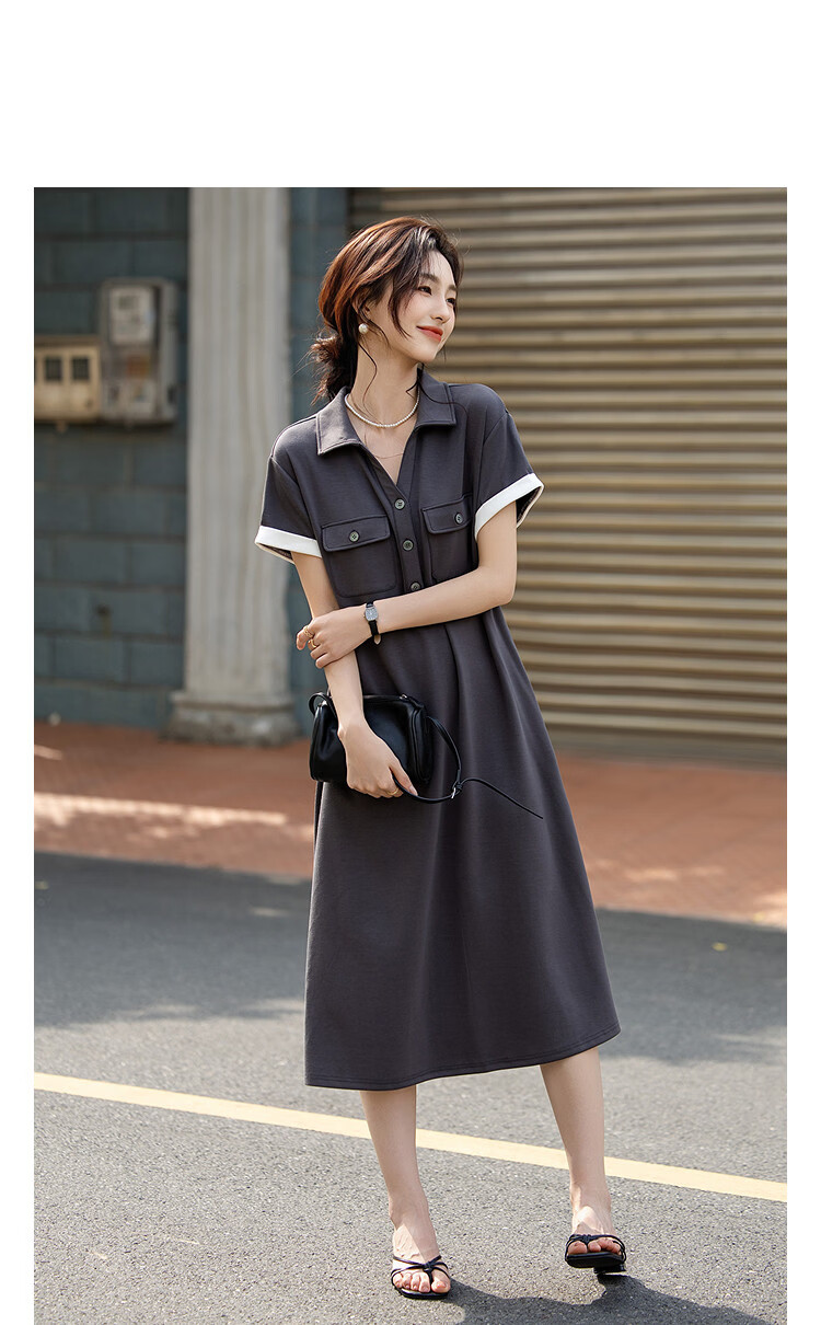 Demana Minimalist Daily Summer Commuter V-Neck Half-Placket Pocket Loose Slim Dress for Women Premium Feel 11