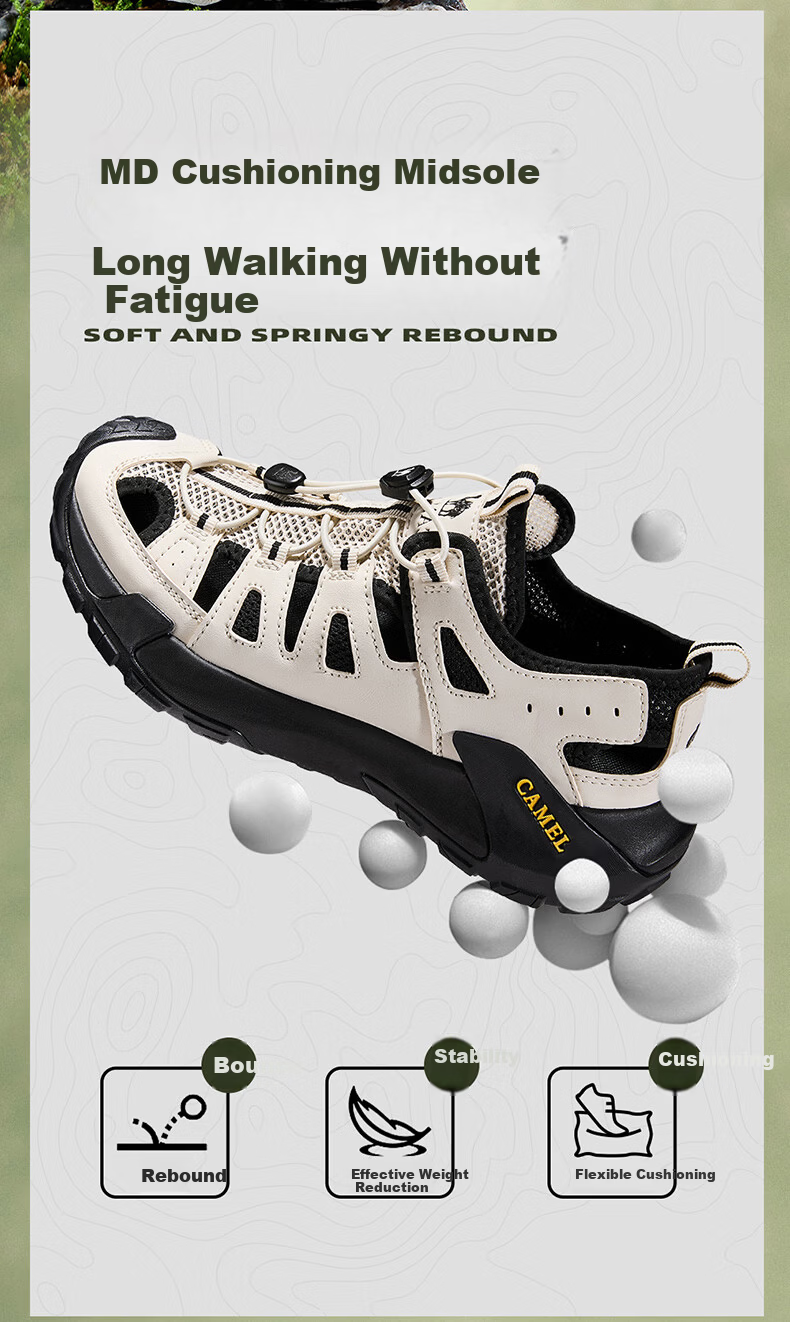 CAMEL Anti-collision Breathable Creek Walking Outdoor Hiking Men's Sandals G16M342029 Night Black Size 42 8