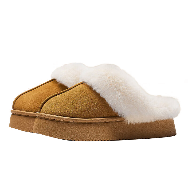 GUOLUOFEI Leather And Fur Integrated Thick Cotton Slippers for Men And Women, Home And Outdoor Wear, Furry Fleece-Lined Warm Couple Style, Gray, Size 44-45