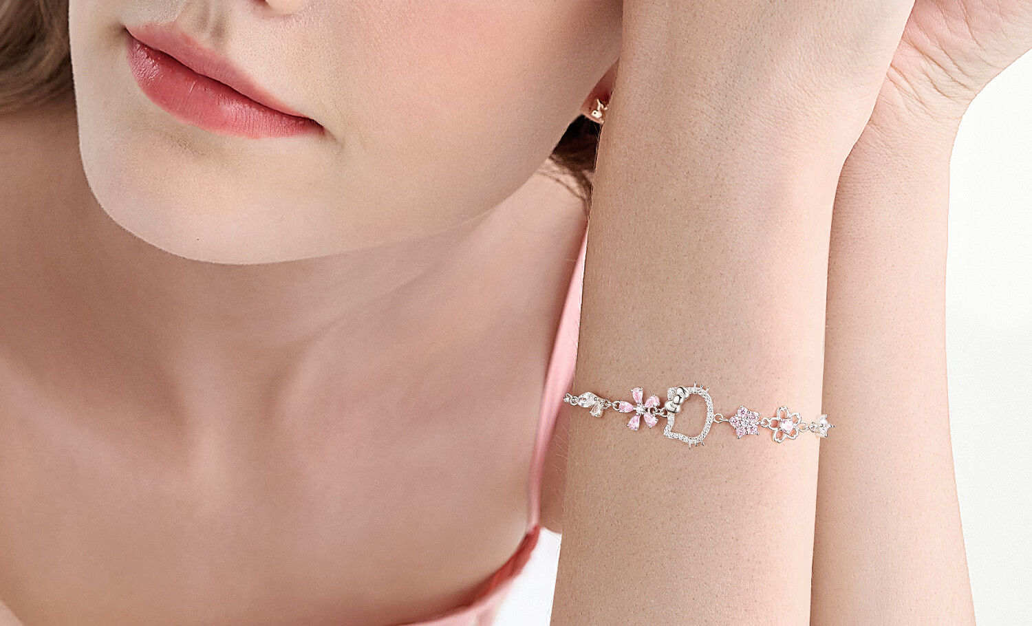 ChaoSeHui Hello Kitty Peach Blossom Fate Girls Children's Bracelet Birthday Gift for Girls Friendship Bracelet 6106 13