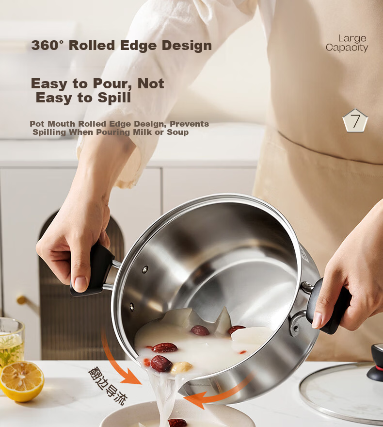 SUPOR Small Red Circle 304 Stainless Steel Soup Pot, Milk Pot, Noodle Cooking Pot, 24cm Noodle Cooking Pot with Reinforced Bottom, Compatible with Induction Cooker ST24H1 13