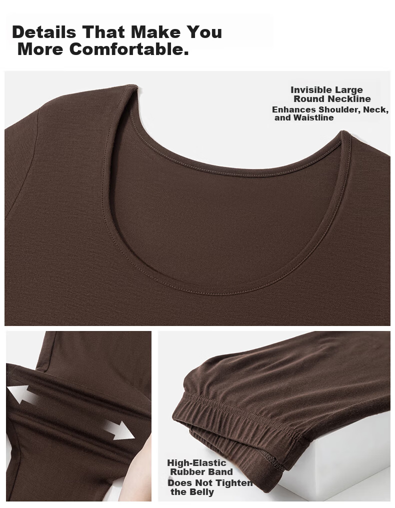 OEING Hyaluronic Acid Ultra-Thin Thermal Underwear for Women, Skin-Enhancing, High Elasticity, Slim Fit, Seamless Autumn and Winter Base Layer Set (Top and Bottom) 16