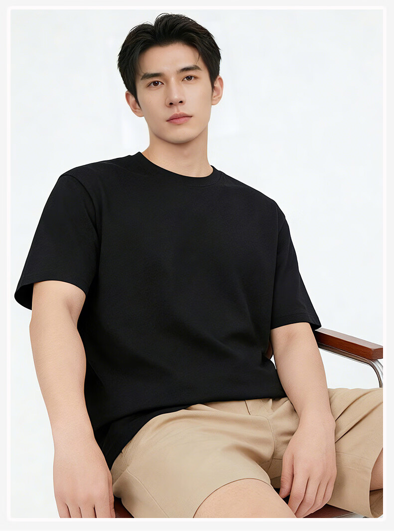 Langsha Men's Short Sleeve Pure Cotton T-Shirt Summer 2026 New Loose Casual Simple Half Sleeve Top for Men 15