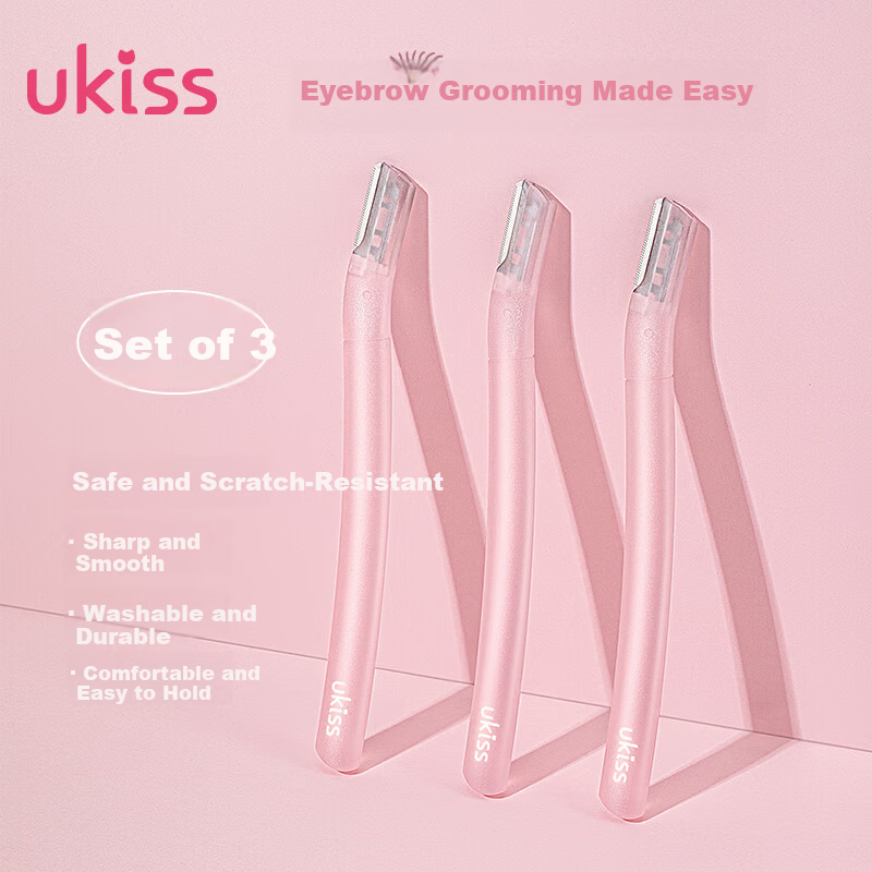 Ukiss Eyebrow Razor 3-Pack Set with Protective Mesh, Skin-Friendly Portable Eyebrow Shaper for Men and Women, Safe Eyebrow Blades for Beginners