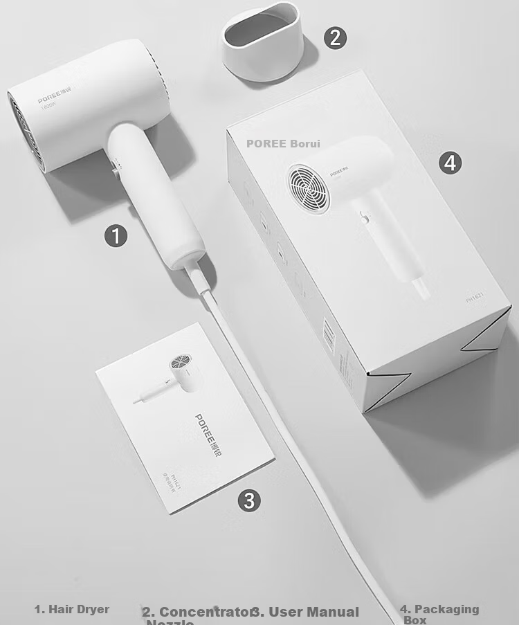 FLYCO PH1621 High-Power Hair Dryer Portable Low-Noise 3-Speed Temperature Concentrator Nozzle Home Student Dormitory Gift 12