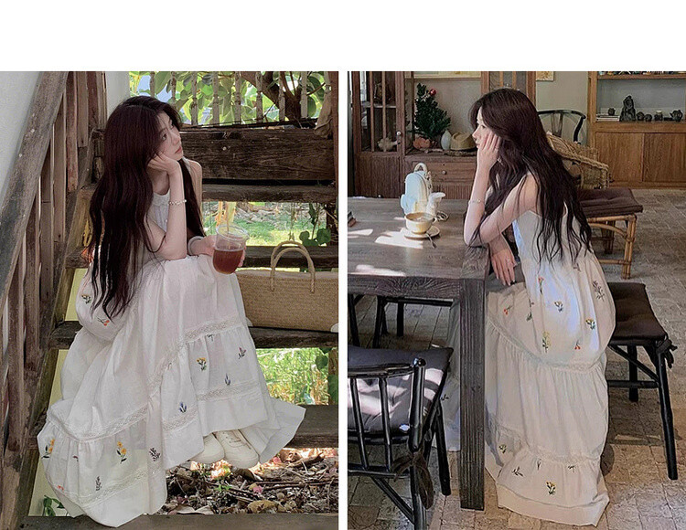 Mt [Light French Pastoral Poem] Summer Cloud Oxygen Cotton Fresh Floral Print Sleeveless Flared A-Line Women's Dress 11