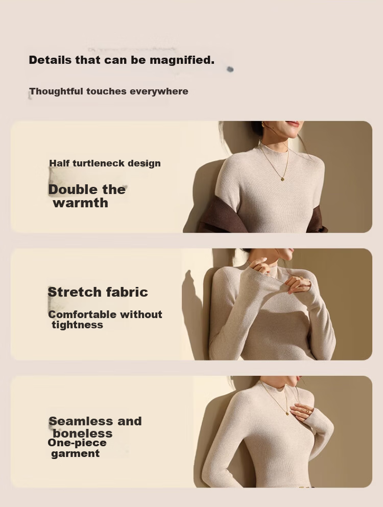Langsha Women's Wool Base Layer Shirt Spring Autumn Slim Fit Long Sleeve Sweater Knitwear Half Turtleneck Base Shirt 17