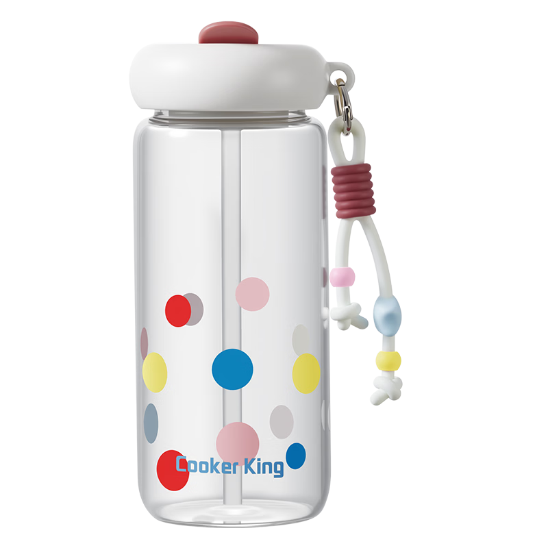 Chuida Huang High-Value Glass Water Cup 2026 New Female Student High-Temperature Resistant with Straw 600ml (Colorful Bubbles)