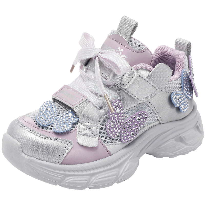 BOBDOG House Girls Princess Fashion Dad Sneakers Summer Mesh Kids Sports Shoes 603562029 Silver/Purple Size 30