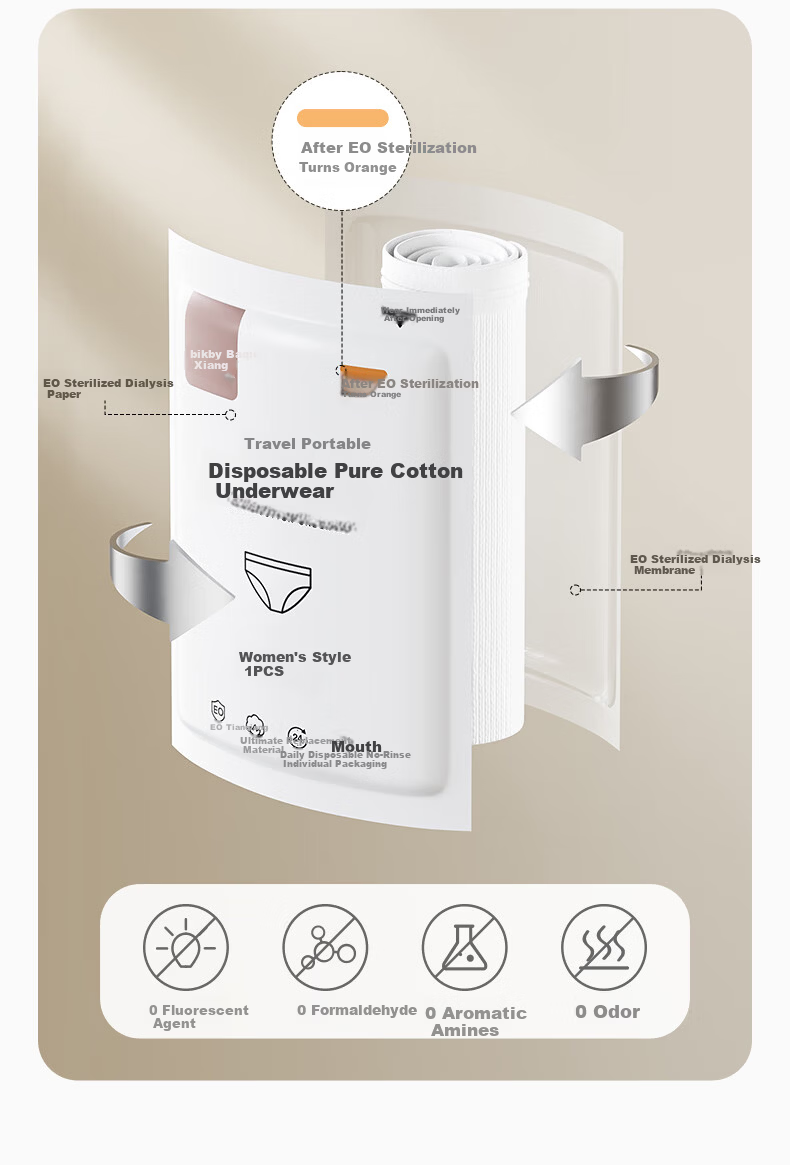 Baicaoyuan Disposable Cotton Women's EO Sterilized No-Wash Travel Maternity Menstrual Day-Use Underwear 5 Pieces 2XL 6
