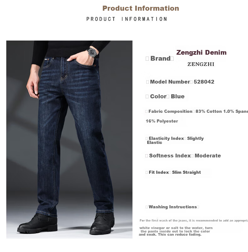 Zengzhi Men's Loose Straight Elastic Casual Versatile Comfortable Jeans Dark Blue Size 30 2