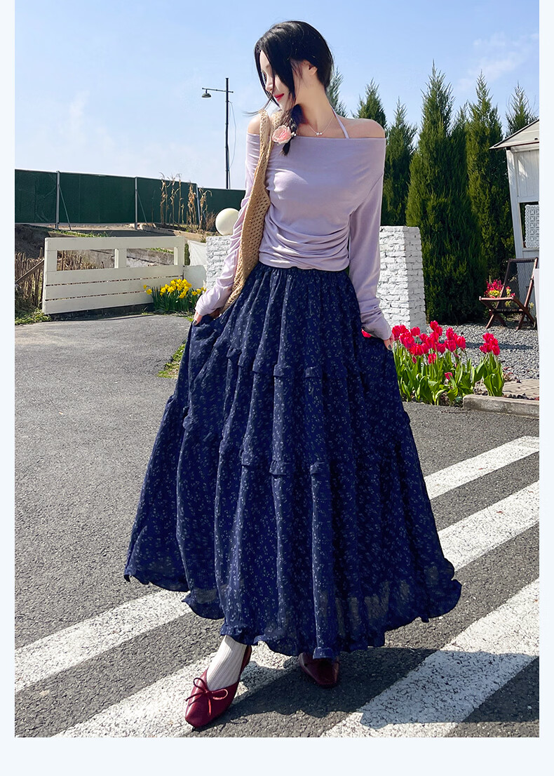 Borui Korean Style Floral Half-Length Skirt Long Skirt 2026 New Spring Summer Mid-Length Slim A-Line Puff Cake Skirt 18