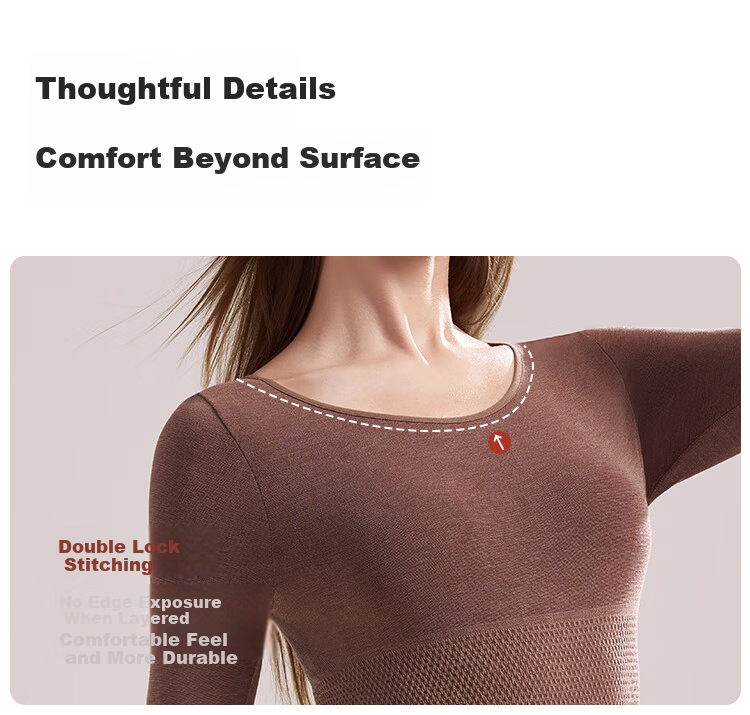 Ordifen Women's Thermal Wool Warm Set Autumn Shirt and Pants Slim Fit High Waist Cotton Wool Base Layer Winter 11