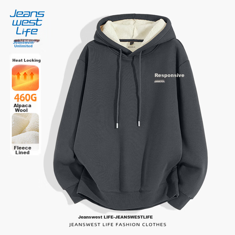 JEANSWEST LIFE Men's Aoli Fleece Sweatshirt 2025 Winter Casual Crew Neck Long Sleeve Thickened Fleece Jacket 10