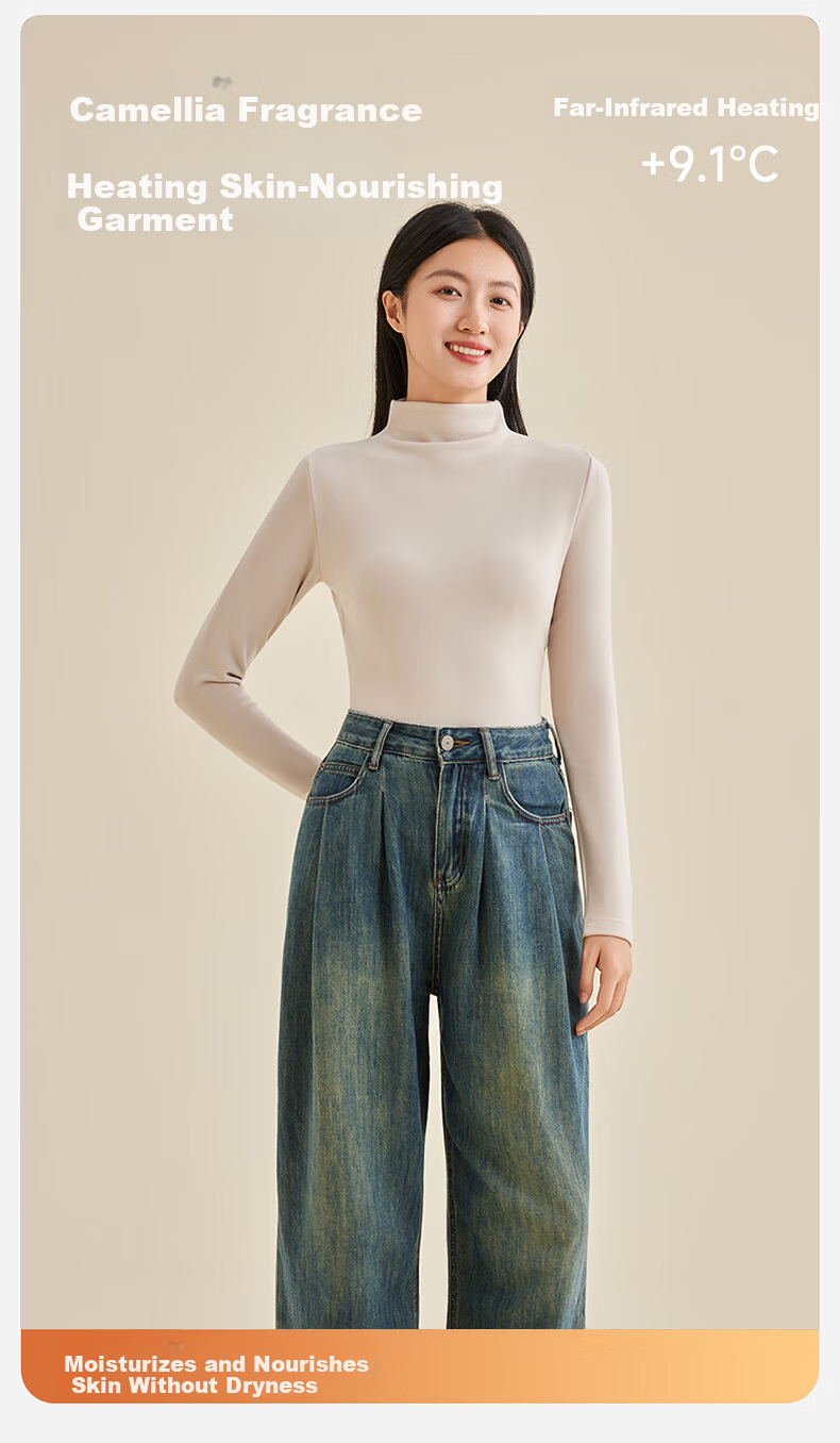 Borui Camellia Oil Moisturizing Boat Neck Base Shirt 10A Antibacterial Mite-Resistant Women's Thermal High Elastic Soft Slim Fit Top 2