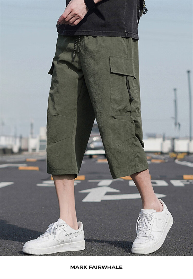 MARK FAIRWHALE Men's Summer Lightweight Cargo Cool Straight Casual Shorts Loose Fit Seven-Point Pants Gray M 11