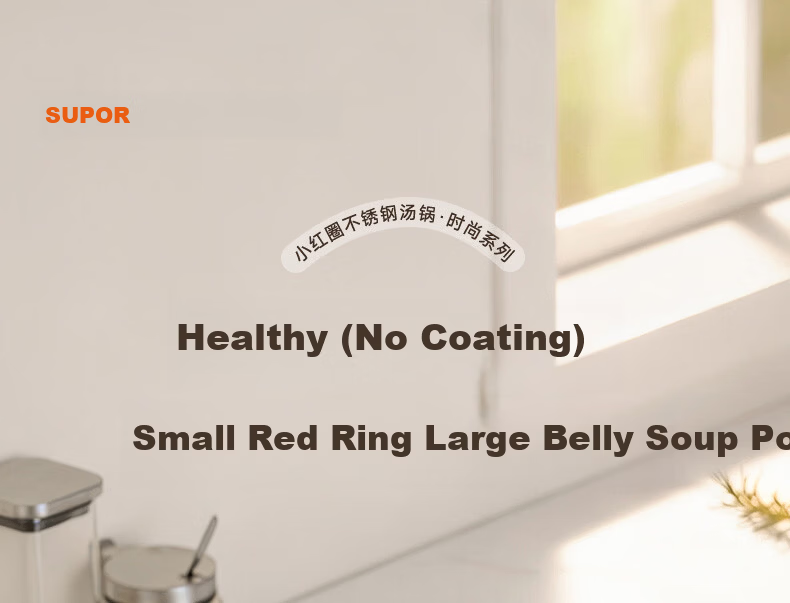 SUPOR Small Red Circle 304 Stainless Steel Soup Pot, Milk Pot, Noodle Cooking Pot, 24cm Noodle Cooking Pot with Reinforced Bottom, Compatible with Induction Cooker ST24H1 3