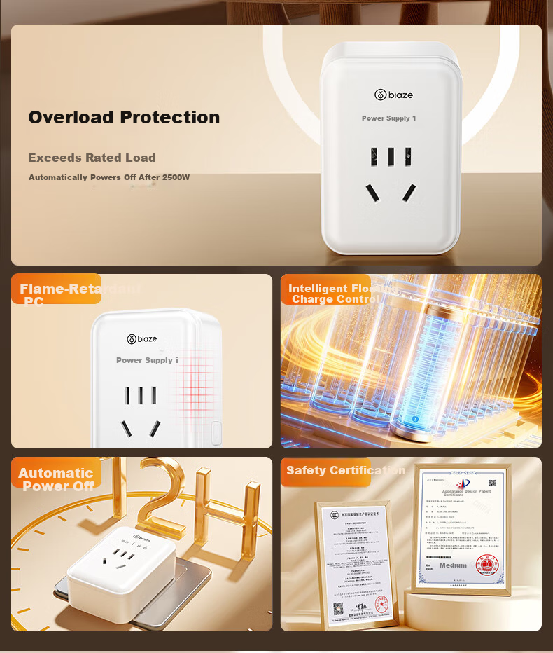 BIAZE Electric Vehicle Charger Protector Socket Automatic Power Off Overcharge Prevention Fireproof Wireless 1-Outlet National Standard 2