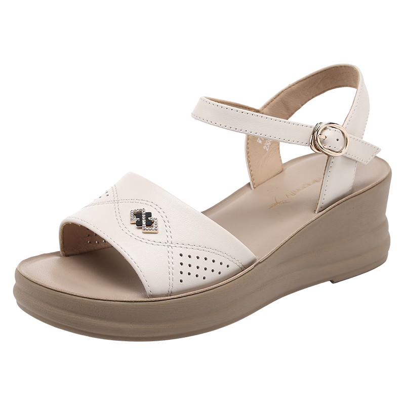 Red Dragonfly Women's Summer Sandals Thick Soft Sole Non-slip Middle-aged and Elderly One-strap Shoes WTK265432 Off-white Size 38