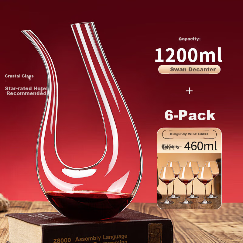 Green Apple Red Wine Glasses Large Capacity 468ml Set of 6 + Crystal Glass U-Shaped Decanter Set