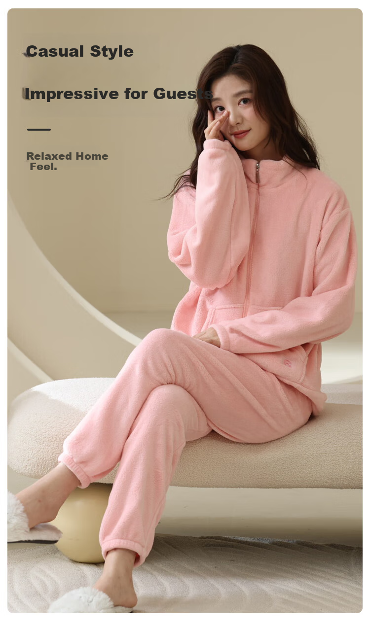 LangSha Women's Winter Long Sleeve Fleece Lined Flannel Cardigan Basic Solid Color Pajama Set Pink 2026 3