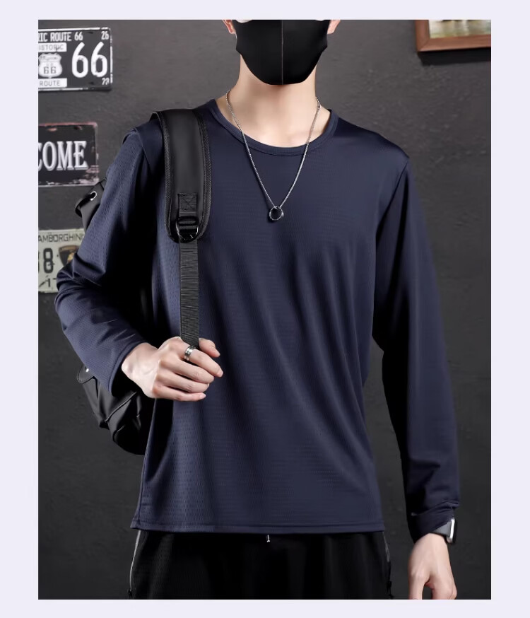 Langsha Ice Silk Long Sleeve T-Shirt Men Summer Thin Mesh Breathable Air Conditioning Shirt Plus Size Base Shirt Sun Protection Quick-Dry Tee 15