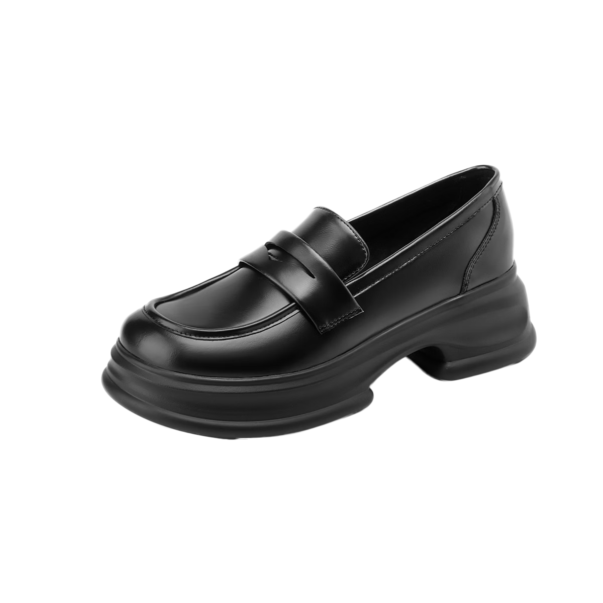 DAPHNE Women's Single Shoes, Cowhide Thick-Soled Loafers, Slip-On Leather Shoes, Women's Footwear 4023404375, Black, Size 36