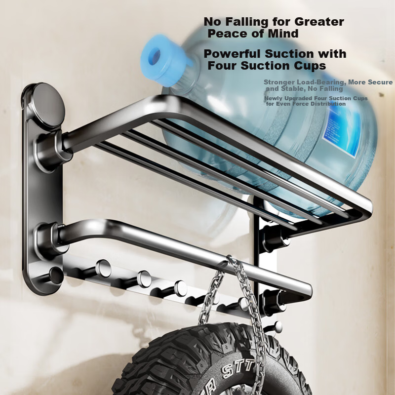 Xinpei Suction Cup Towel Rack, Bathroom Storage Shelf, No Drilling Required, Foldable Bath Towel Holder, Wall-Mounted Storage Rack for Toilet