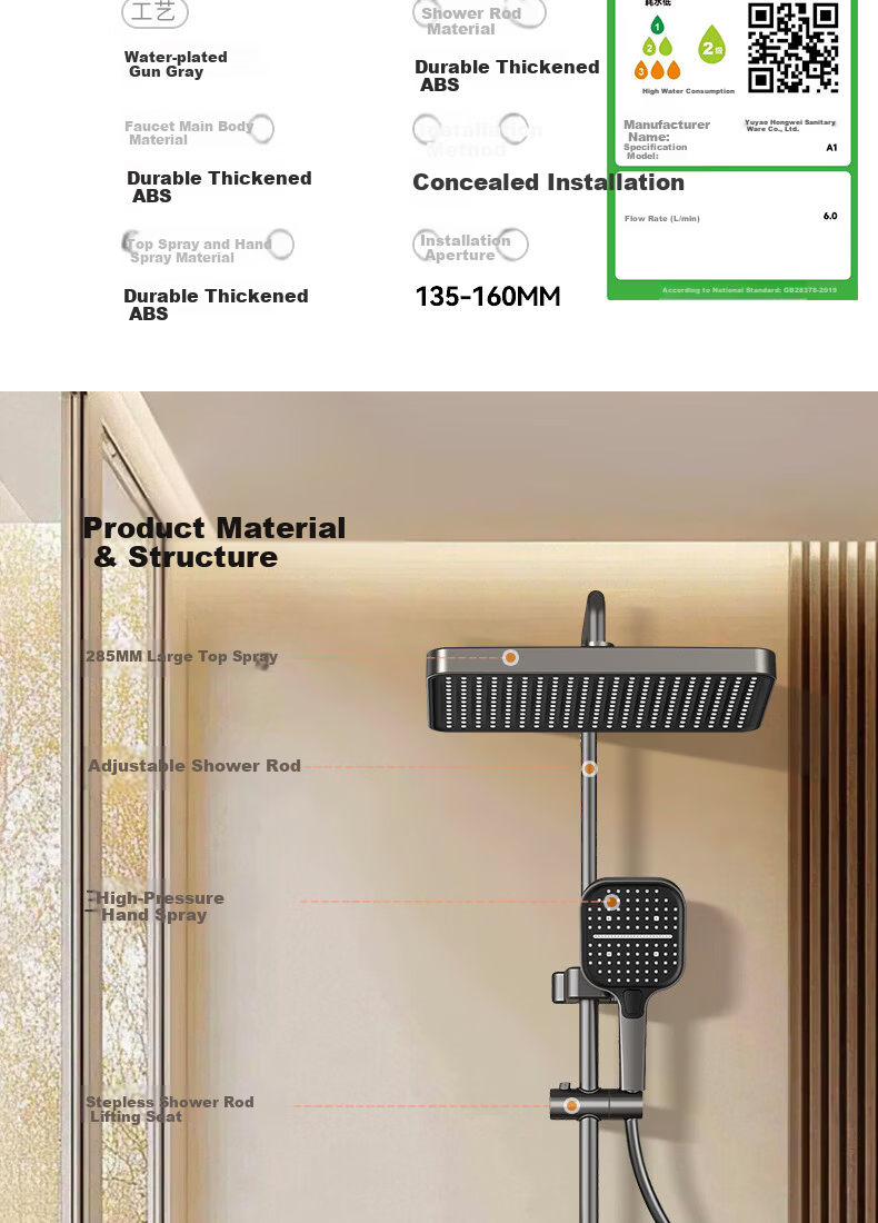 BOONEN Integrated Shower Set with Pressure Boosting, Smart Thermostatic Control, Spray Gun Faucet, Complete Bathroom Shower System 28