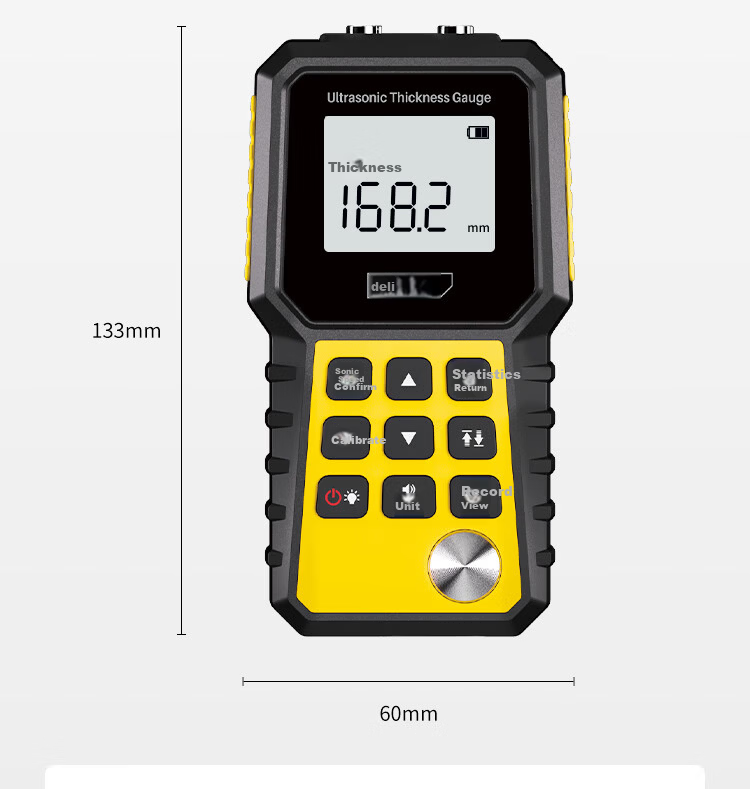Deli Ultrasonic Thickness Gauge High Precision Steel Pipe Iron Plate Glass Plastic Ceramic Copper Aluminum Thickness Meter 1~300mm 14