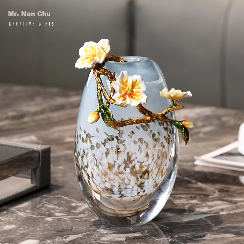 Mr. Nan Chu Enamel Color Snow Wave Luxury Glass Vase Flower Pot Living Room Study Office Decoration Housewarming Opening Gift