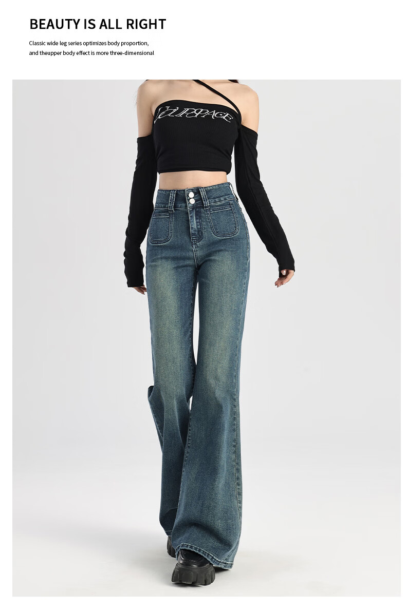 Pierre Cardin Jeans for Women, Summer Casual Slimming Heightening Versatile Fashion High-Waisted Wide-Leg Pants, Vintage Blue, Size L 45