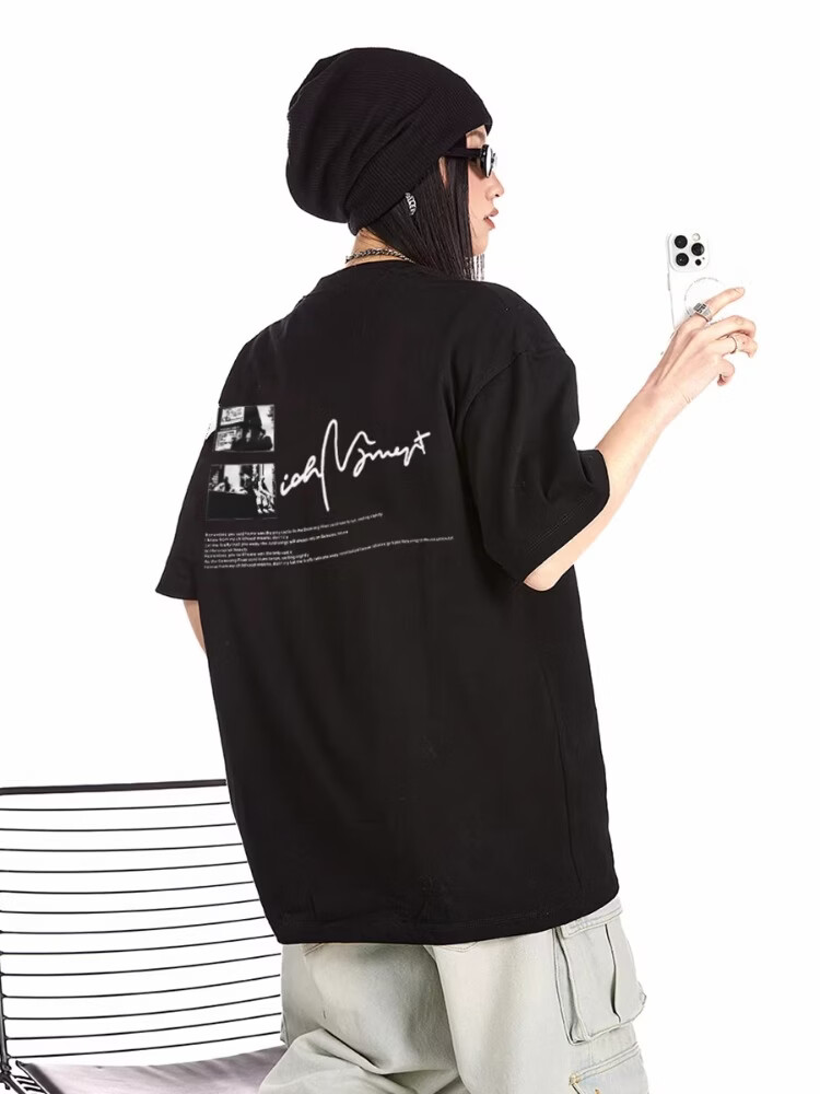 ICH MODE 260G Heavyweight Trendy Back Print Oversize T-Shirt Women Top Apricot L 28