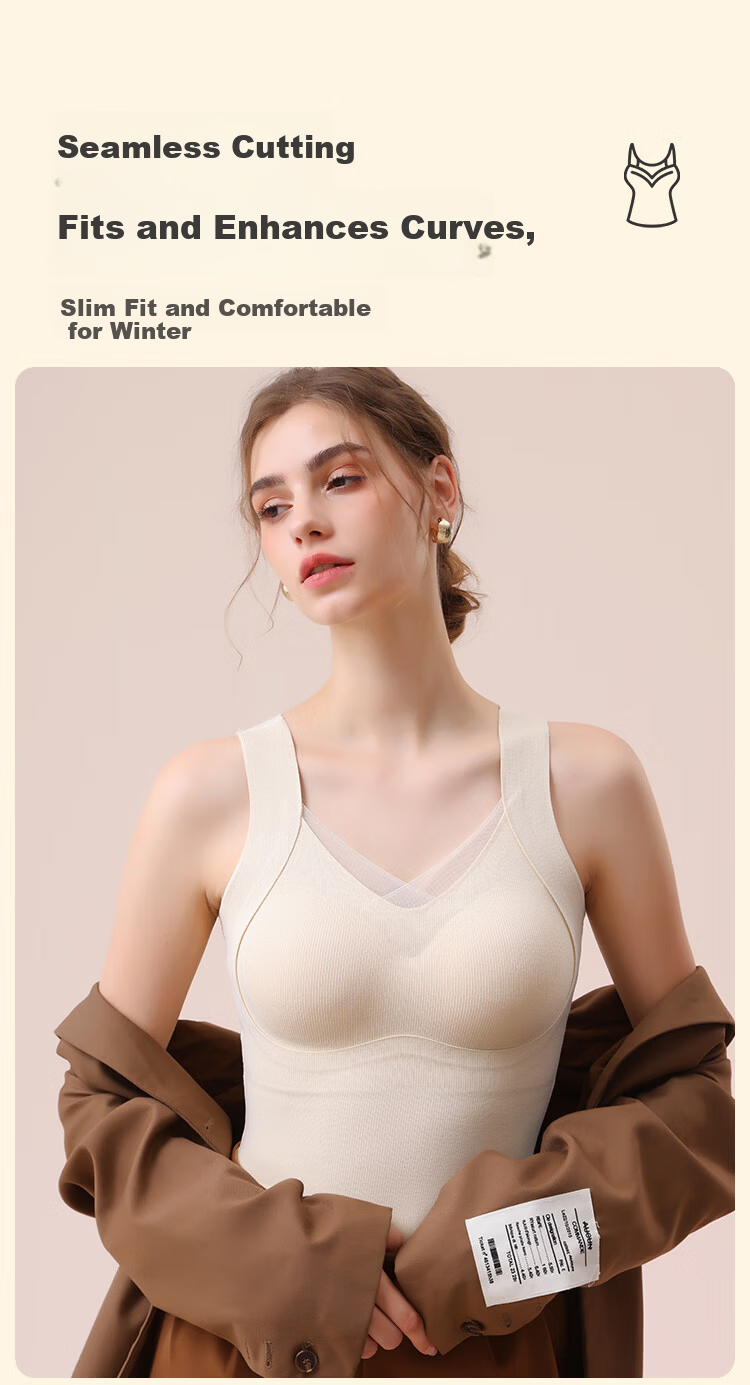 MiiOW Women's Thermal Vest Innerwear with Cashmere and Silk, Padded Camisole, Bra-Free, Fleece-Lined, Thickened, Coffee Color, 2XL 11