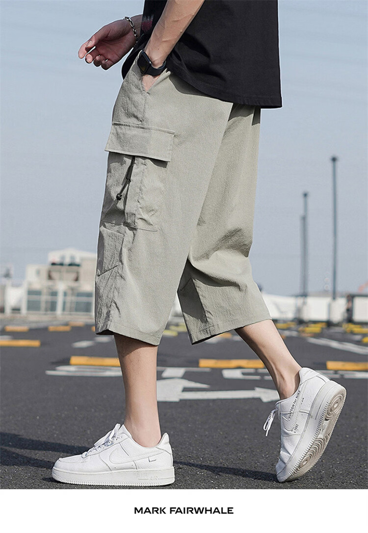 MARK FAIRWHALE Men's Summer Lightweight Cargo Cool Straight Casual Shorts Loose Fit Seven-Point Pants Gray M 9