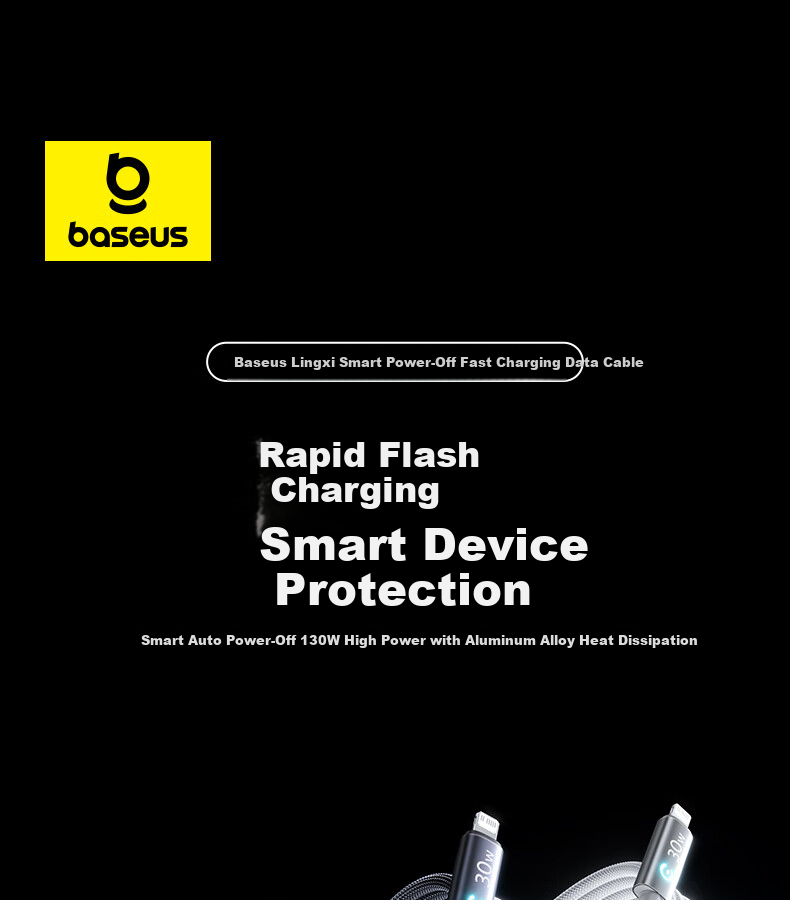 Baseus Apple Charging Cable PD30W/20W Smart Power-Off Data Cable for iPhone 14/13/12 Pro Max/11/XR/8P 1m White 1