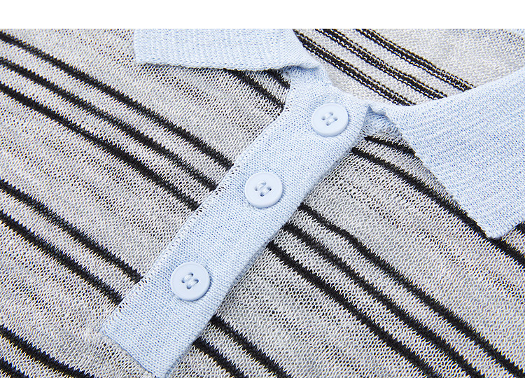 Demana [Smart Academy] Summer Retro Colorblock Polo Collar Striped Embroidered Slimming Concealing Knit Short Sleeve Top for Women Premium 13