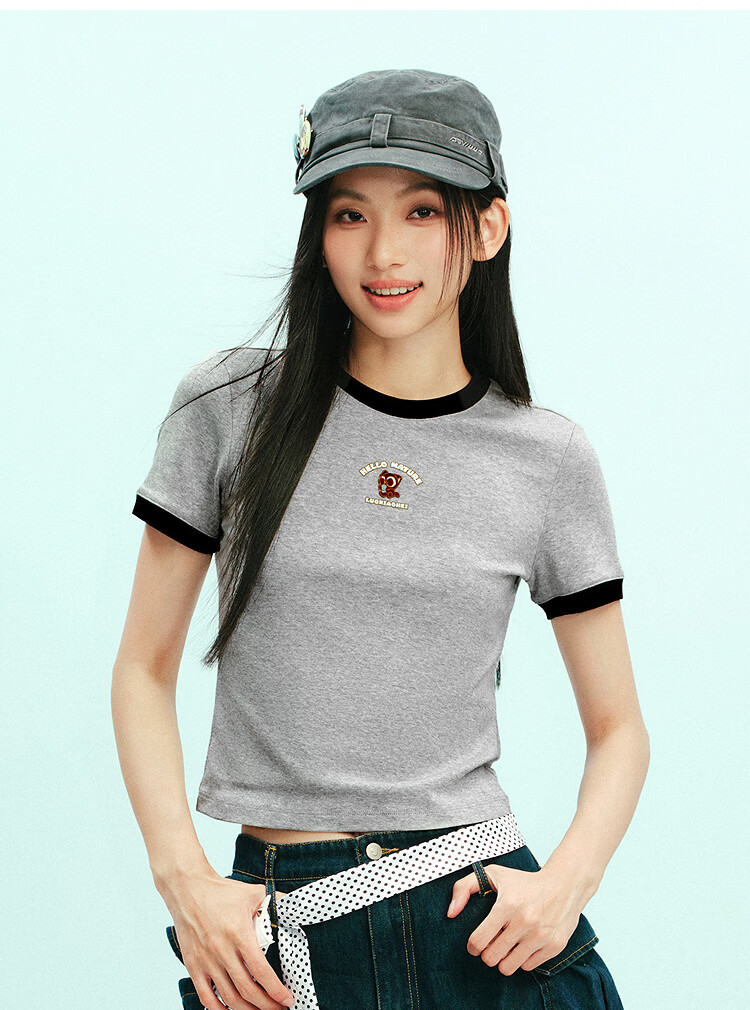 Semir Cooling T-Shirt | Luo Xiaohei Short Sleeve T-Shirt for Women Summer Short Color-Block Slim Fit Shoulder 2026 Top 109326100015 10