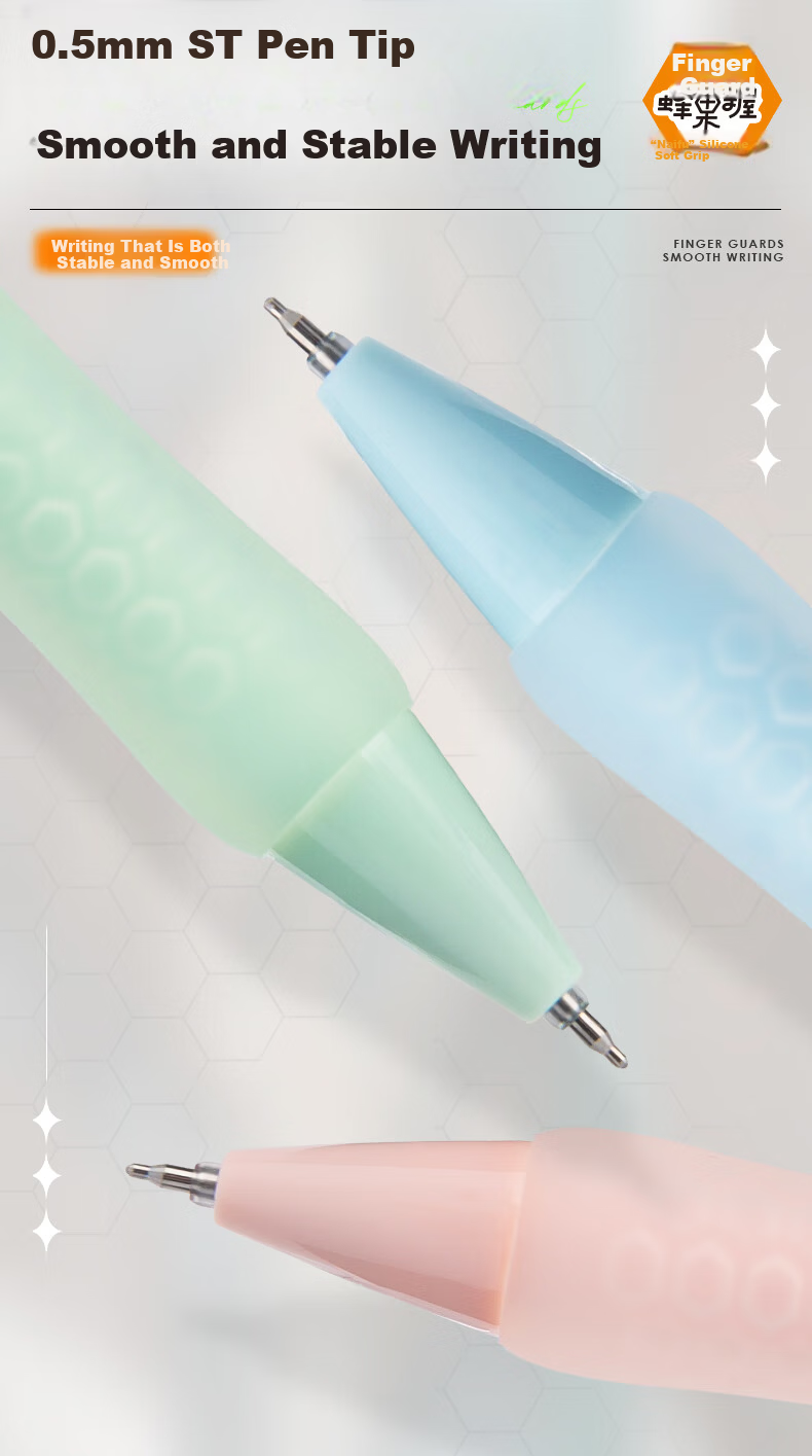 M&G Stationery Retractable Erasable Gel Pen Crystal Blue 0.5mm ST Tip Finger Guard Honeycomb Grip Anti-Slip Pen Grip for Elementary Students Handwriting Practice 2 Pieces Random AKPJ8605B2-ZZ 9