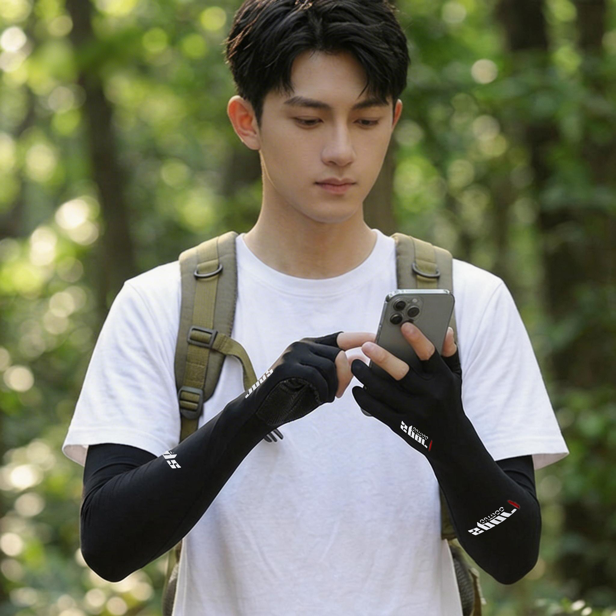 Jian Cai UV Protection Arm Sleeves Men's Ice Silk Fingerless Anti-Slip Summer Cycling Gloves Outdoor Fishing Mountaineering Delivery