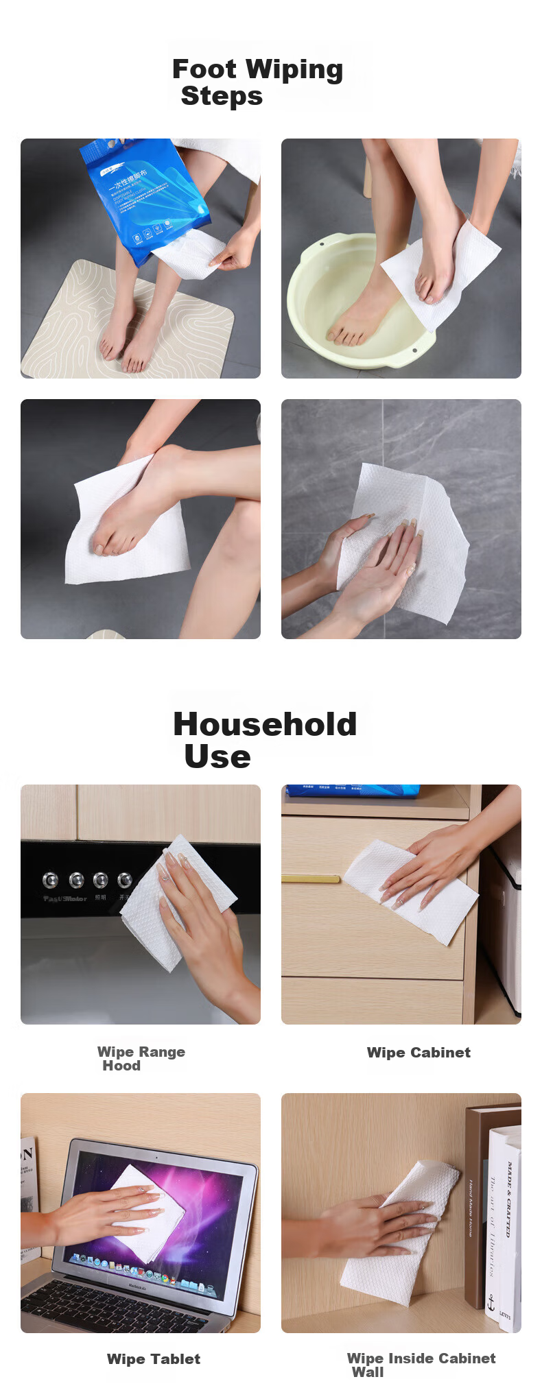 MENGTING Disposable Foot Cleaning Cloths, Thickened Foot Massage Wipes, 480 Sheets, Absorbent for Foot Bath, Hotel Lazy Person's Wipes, Face Towels 10