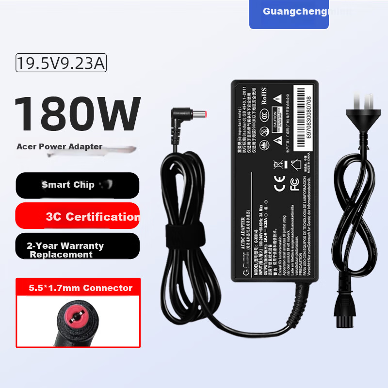 Guangcheng Minghongji Notebook Charger 19.5V 9.23A Acer Laptop Power Adapter 5.5*1.7mm Round Plug 180W