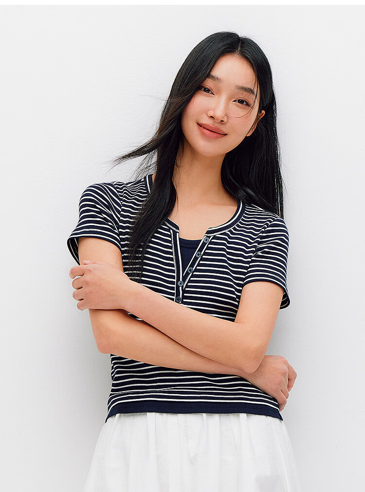 Semir Mall Style | Women's Summer Short Sleeve T-Shirt, Short Colorblock Fake Two-Piece, 2026 Shoulder Top 101326100004 28