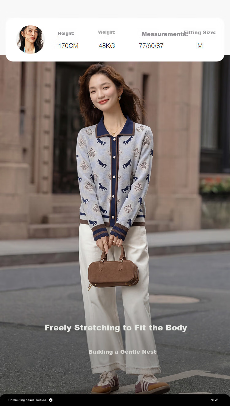 Demana【Wool/Silk Blend】Spring Smart Colorblock Jacquard Slim Knit Cardigan for Women Premium 6