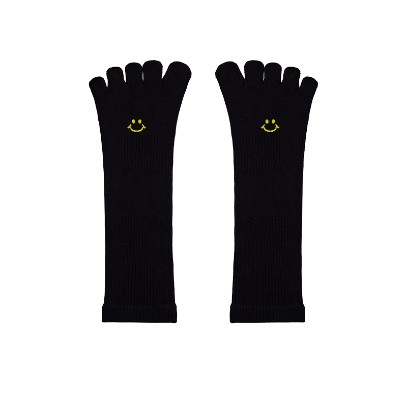 Yottoy Women's Yoga Socks Professional Pilates Non-Slip Mid-Calf Five-Toe Sports Socks Autumn Winter Mysterious Black M