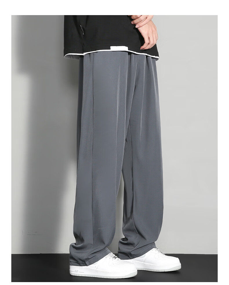 Warrior Men's Summer Ice Silk Casual Pants Loose Thin Sports Straight-Leg Wide-Leg Pants 11
