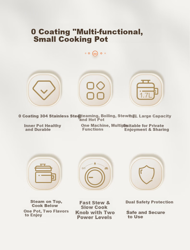 SUPOR Stainless Steel Electric Cooking Pot 0-Coating Small Electric Steamer Multi-Functional Household Dormitory Instant Noodle Mini Hot Pot with Steaming Rack Small Stewing Pot Integrated Steaming an 3